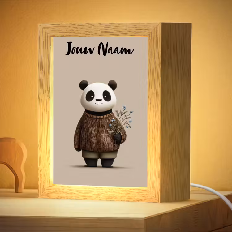 Nachtlampje met naam - Panda - Blauwe bloemen - Zachtheid — 4