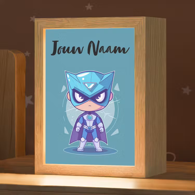 Nachtlampje met naam - Superheld - Blauw - Jongens — 1