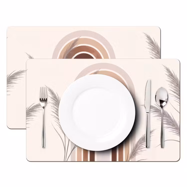 Placemat - 6 stuks - Abstract - Bogen - Plant - Boho - Beige — 2