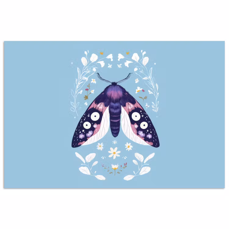 Poster - Bladeren - Wit - Vlinder - Insect — 1