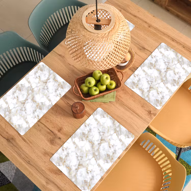 Placemat - 6 stuks - Gouden aders - Marmer - Wit — 4