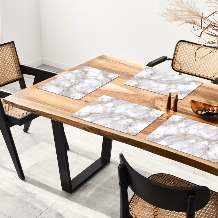 Placemat - 6 stuks - Wit - Goud - Marmer - Grijs — 3