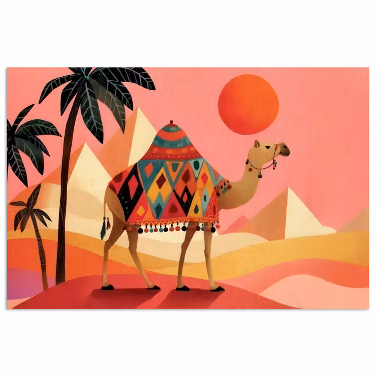 Poster - Kameel - Pyramides - Rode zon — 1