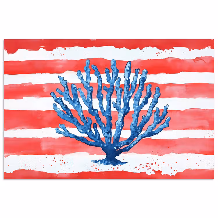 Poster - Koraal - Verfstructuur - Rood - Blauw — 1