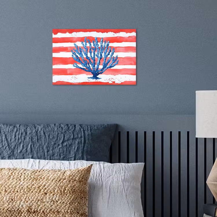 Poster - Koraal - Verfstructuur - Rood - Blauw — 3