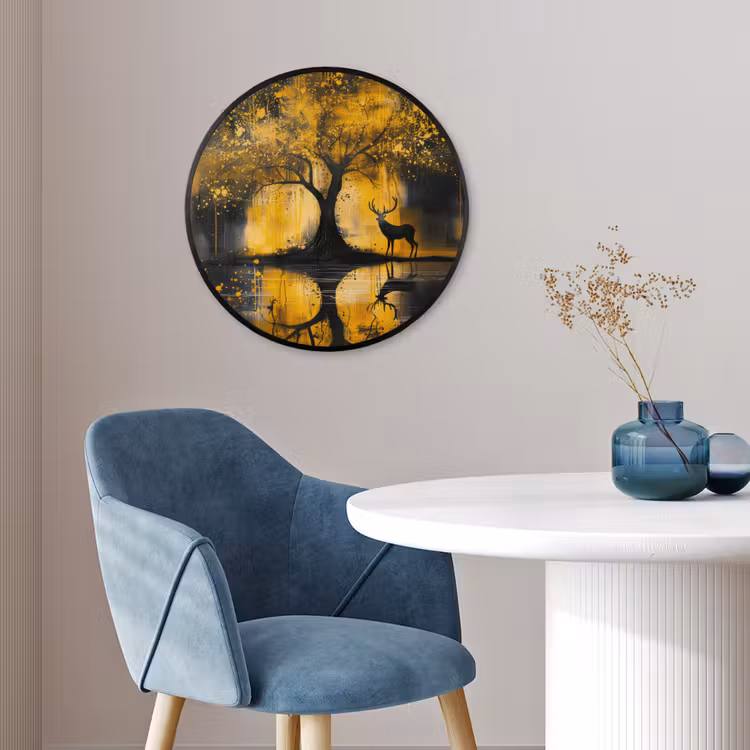 Ronde fotolijst - Boom - Verflook - Hert - Natuur - Goud — 4