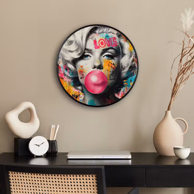 Ronde fotolijst - Vrouw - Kauwgom - Graffiti - Neonkleuren — 3