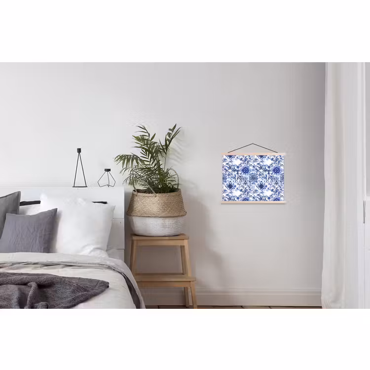 Schoolplaat - Bloemen - Blauw - Patroon - Wit — 2