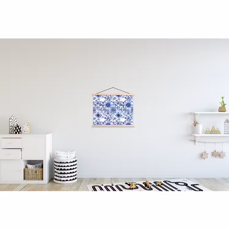 Schoolplaat - Bloemen - Blauw - Patroon - Wit — 3
