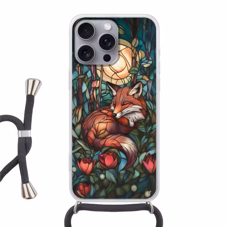 Telefoonhoesje crossbody - Vos - Mozaïek - Bos - Maan — 1