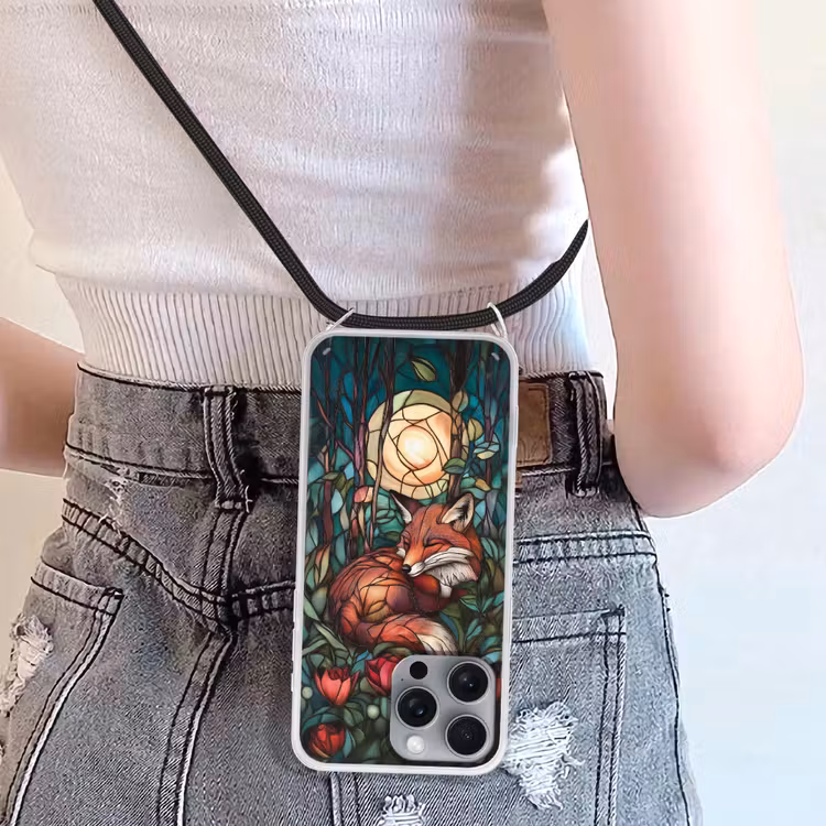 Telefoonhoesje crossbody - Vos - Mozaïek - Bos - Maan — 5