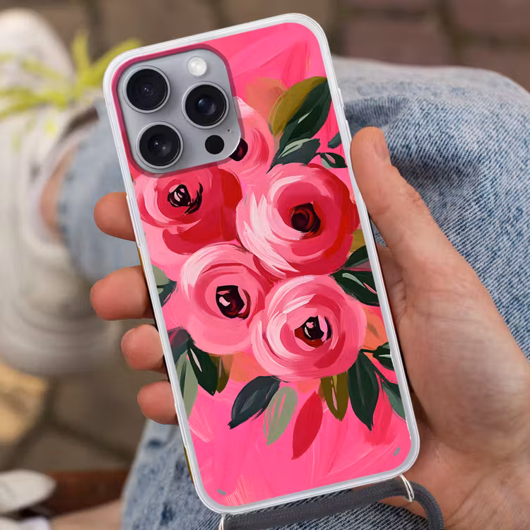 Telefoonhoesje crossbody - Bloemen - Verf - Roze — 3