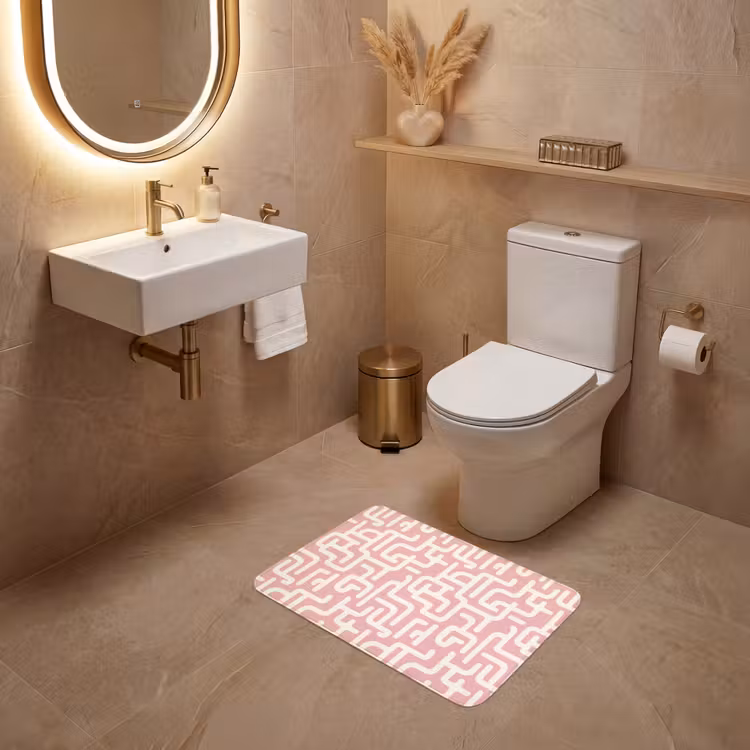 WC Mat - Doolhofpatroon - Roze - Wit - Abstract — 4