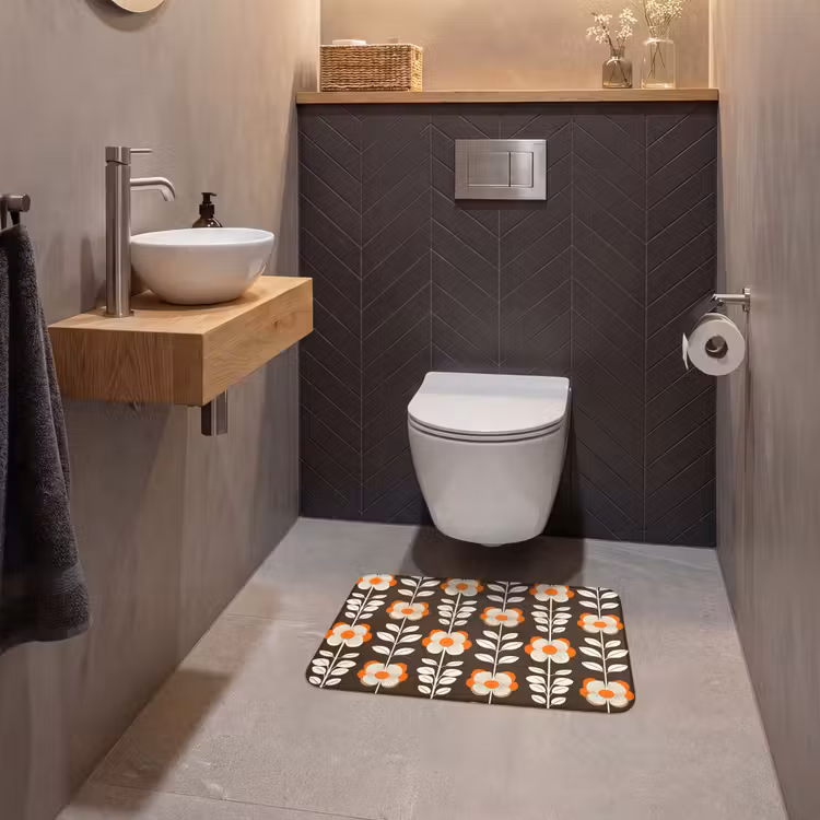 WC Mat - Bloemen - Retro - Bruin — 2
