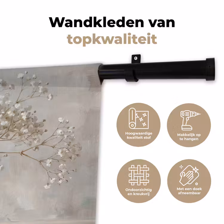 Wandkleed - Vaas - Gipskruid - Wit — 3