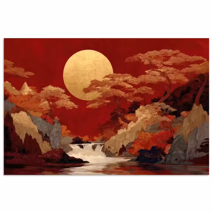 Poster - Volle maan - Landschap - Waterval