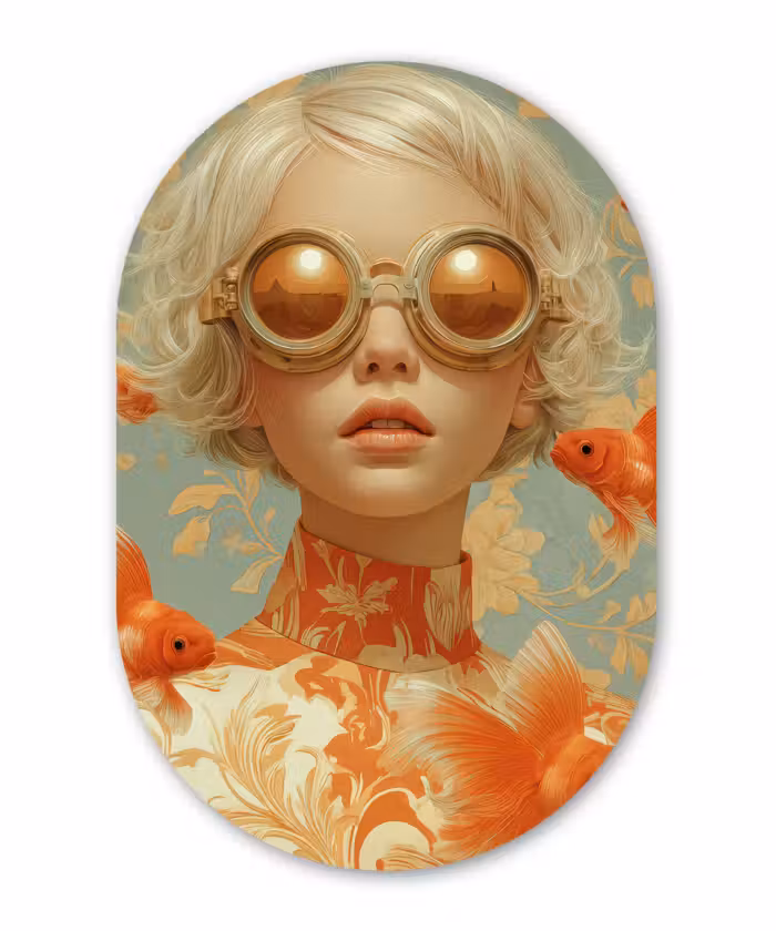 Muurovaal aluminium - Goudvissen - Oranje - Vrouw - Blond