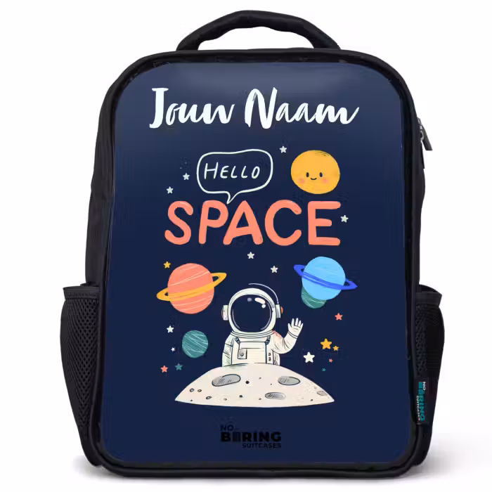 Kinderrugzak met naam - Zwart - Astronaut - Quote - Planeten - Sterren