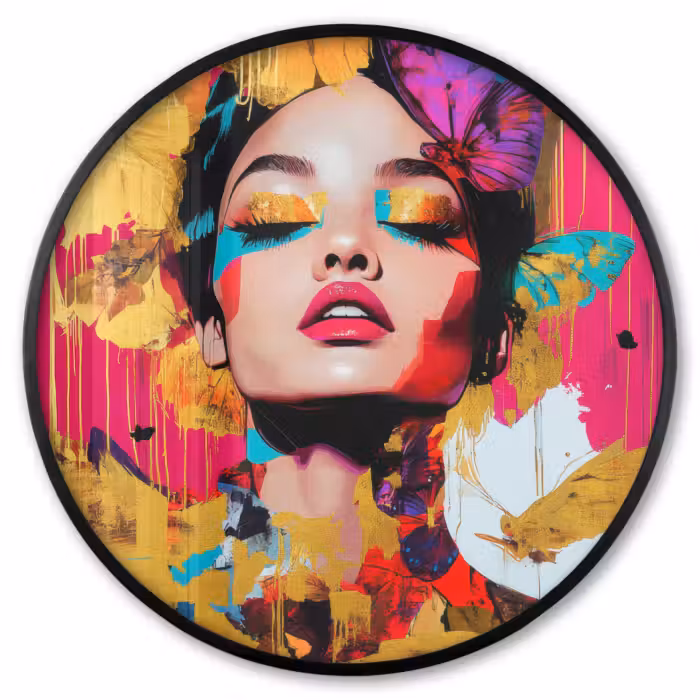 Ronde fotolijst - Vrouw - Abstract - Kleurrijk