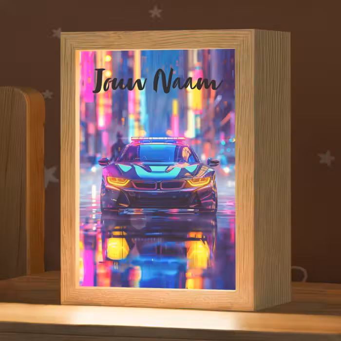 Nachtlampje met naam - Auto - Politie - Stad - Jongens - Kleurrijk