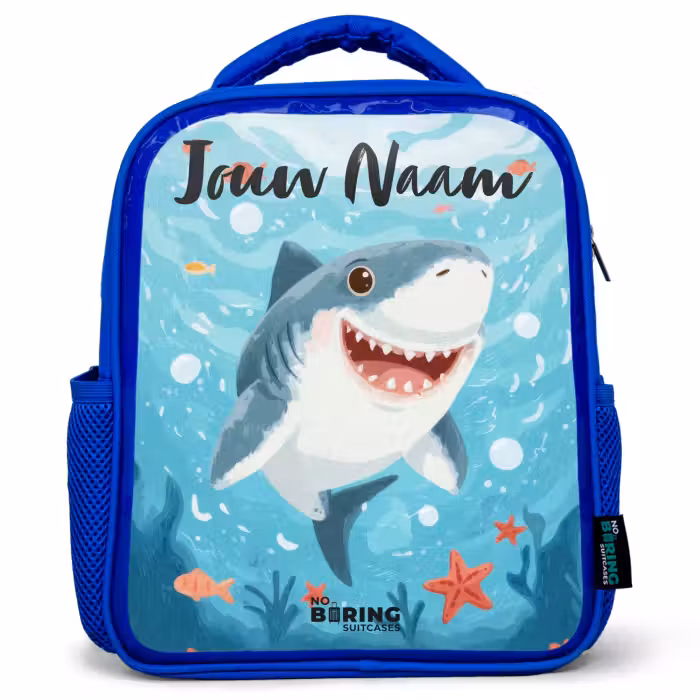 Kinderrugzak met naam - Blauw - Haai - Water - Zee
