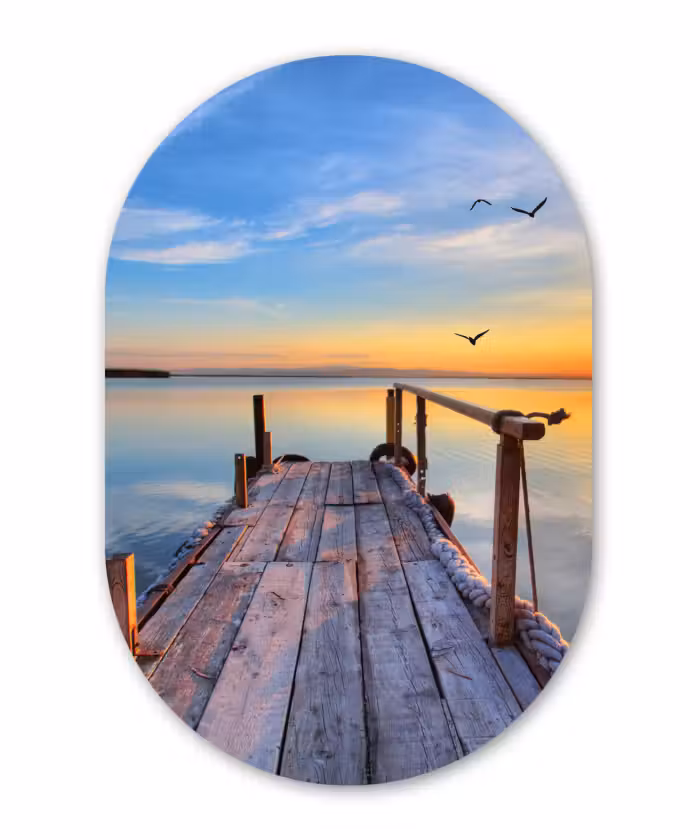 Muurovaal - Kunststof - Water - Steiger - Vogels - Zonsondergang - Horizon