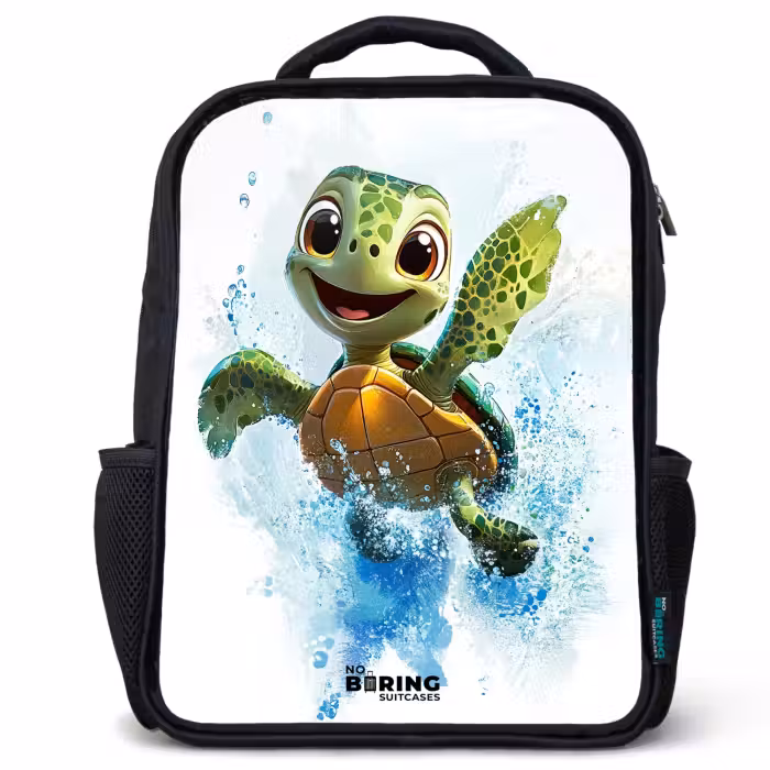 Kinderrugzak met naam - Zwart - Schildpad - Water - Groen