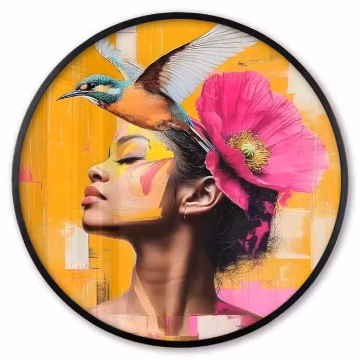 Ronde fotolijst - Vogel - Vrouw - Abstract - Bloem