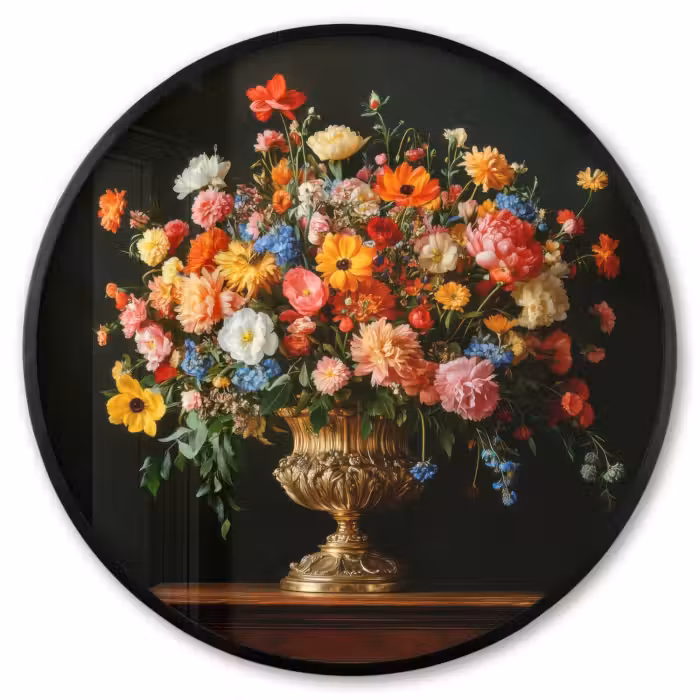 Ronde fotolijst - Goud - Bloemen - Kleuren - Vaas