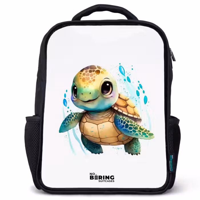 Kinderrugzak met naam - Zwart - Schildpad - Waterverf - Kleuren - Dieren