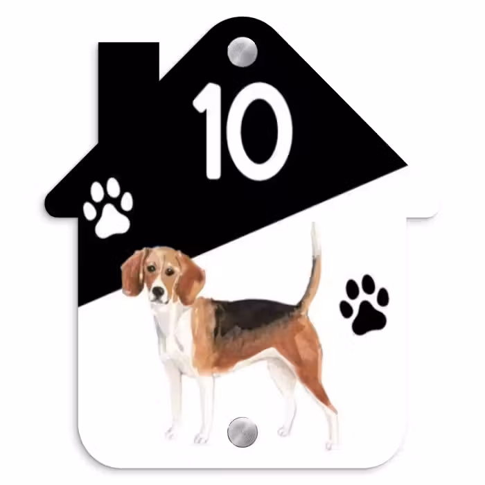 Naambordje voordeur - Huisjesvorm - Zwart wit - Huisdier - Beagle