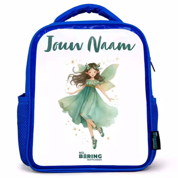 Kinderrugzak met naam - Blauw - Zwevende groene elf