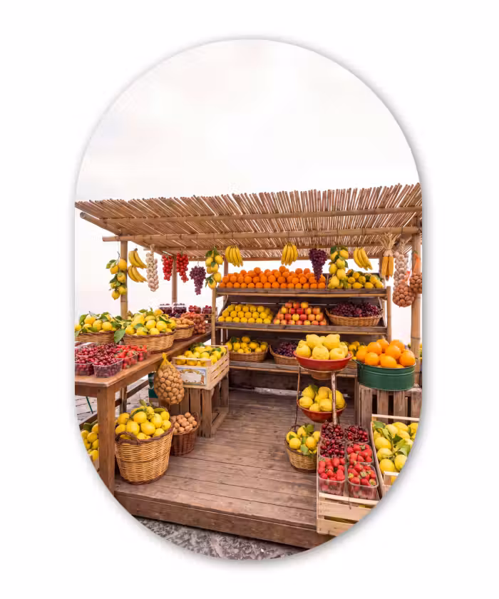 Muurovaal - Glas - Marktkraam - Fruit - Vers